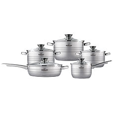 Комплект посуду з нержавіючої сталї Bohmann BH 1510 MRB каструлі ковшик та сковорода 10 предметів Комплект посуду з нержавіючої сталї Bohmann BH 1510 MRB каструлі ковшик та сковорода 10 предметів