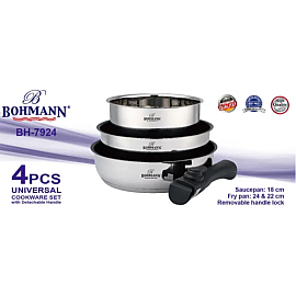 Набір сковорідок з сотейником Bohmann BH7924 (знімні ручки)