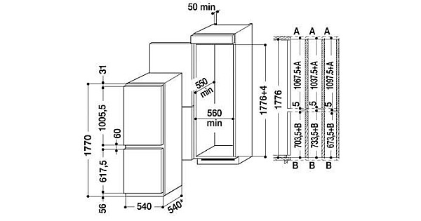 Ширина холодильника встроенного в шкаф