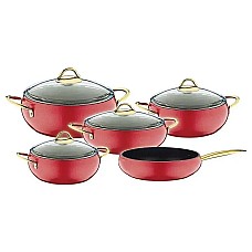 Набор посуды 9 предметов OMS 3040-Red 20Х9 см / 2,50 л. 24Х10,5см / 4,50 л. 28Х11,5 см / 6,6 л. 28Х7 см / 3,5 л   СКОВОРОДА 28Х7 см / 3,5 л