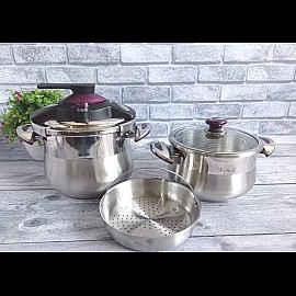 Набір скороварок 3 в 1 (20 см 5 л + 20 см 7 л. ) OMS 5029-Purple каструля + скороварка + пароварка жароміцна сталь - AISI 304 (INOX)