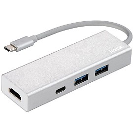 USB-C хаб Hama Aluminium 2x USB-A, USB-C, HDMI Silver