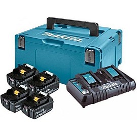 Набір акумуляторів + зарядний пристрій Makita 198091-4, LXT BL1860B x 4шт (18В, 6Ач) + DC18RD, кейс Makpac 3