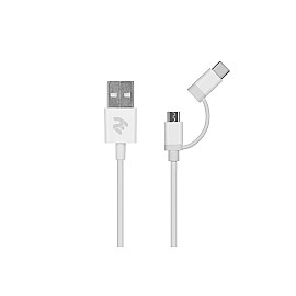 Кабель 2E USB to Micro + Type C, 5V/2.4A, 1m, white