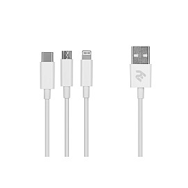 Кабель 2E USB 3 in 1 Micro / Lightning / Type C, 5V / 2.4A, 1.2m, white