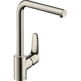 Змішувач Hansgrohe Focus для кухонної мийки / 31817800 / 280мм, 1-струменевий / з L-подібним поворотним виливом / важіль збоку / форма кругла / сталь