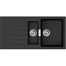 Мийка кухонна Hansgrohe S52, граніт, прямокутник, з крилом, 980х480х190мм, чаша - 1.5, накладна, S520-F530, чорний графіт