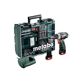 Шуруповерт-дриль Metabo PowerMaxx BS Basic акумуляторний, 10.8V 2x2Aг, кофр, набір приладдя 63 шт