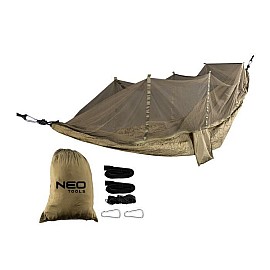 Гамак Neo Tools, з москітною сіткою, матеріал нейлон 210T, до 200кг, 330x140см, шнури, сумка для перенесення, зелений