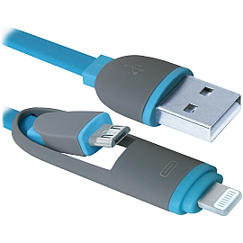 Кабель Defender USB10-03BP USB(AM)-MicroUSB+Lightning Blue 1m