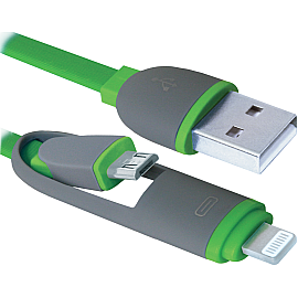 Кабель Defender USB10-03BP USB(AM)-MicroUSB+Lightning Green 1m