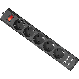Сетевой фильтр Defender DFS 751 1,8 м, 5 розеток, 2xUSB, 2.1A (99751)
