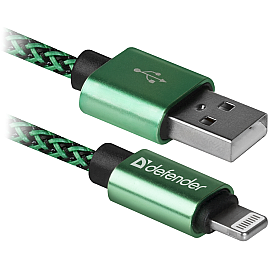 Кабель Defender ACH01-03T USB(AM)-Lighting 1m, 2.1A Green (87810)