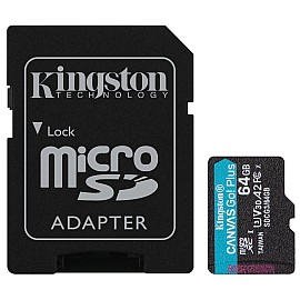 Картка пам'ятi KINGSTON microSDXC 64Gb Canvas Go+ U3 V30 (R170/W70)+ad