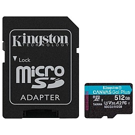 Картка пам'ятi KINGSTON microSDXC 512Gb Canvas Go+ U3 V30 (R170 / W90)+ad