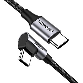 Кабель Ugreen US255 Type-C-Type-C Angled 3A Cable 1м (GrayBlack)