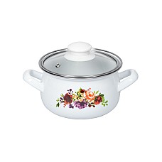 Каструля Ardesto Magic Flowers, скляна кришка, 1.5 л, біла, емальована