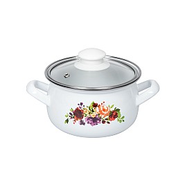 Каструля Ardesto Magic Flowers, скляна кришка, 1.5 л, біла, емальована