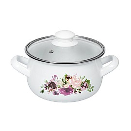 Каструля Ardesto Magic Flowers, скляна кришка, 2.0 л, біла, емальована