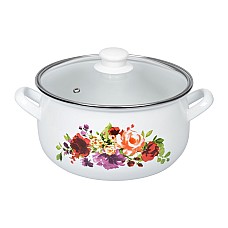 Каструля Ardesto Magic Flowers, скляна кришка, 4.5 л, біла, емальована