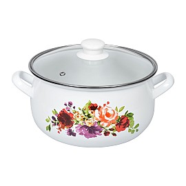 Каструля Ardesto Magic Flowers, скляна кришка, 4.5 л, біла, емальована