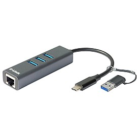 Мережевий адаптер D-Link DUB-2332 1xGE, 3xUSB-C, USB-C з адаптером USB-C / USB-A