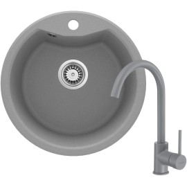 Набір для кухні Deante Solis, гранітна мийка ZRS_S803 + змішувач BEU_S62M, сірий