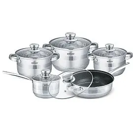 Набір каструль з нержавіючої сталі сковорода з антипригарним покриттям Bohmann BH 1275-10 MRB