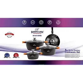 Набір каструль та сковорода з гранітним покриттям 8 пред. Bohmann BH 6018 MRB