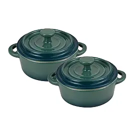 Набір керамічних міні-каструль з кришками Bergner Excalibur, зелений, круглий, 2 шт (BG-13366-GR)
