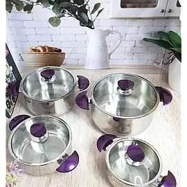 Набір посуду ( 3 каст. 2,3 л. 3 л. 4,5 л. + сотейник 3 л.) OMS 1036-Purple