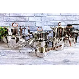 Сталевий набір посуду із 18 предметів OMS 1088-Bronze