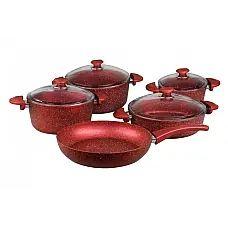Набір посуду 9 предметів OMS 3002.01.02-Red 20*10 (2,6 л) - 24*12 (4,3 л) - 28*13 (6,95 л) - 28*8 (4,2 л) - 28*6 (3 л)