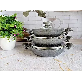 Набір посуду 6 предметів OMS 3004.04.05-Grey 18*5 (1,0 л) - 20*5 (1,25 л) - 22*5 (1,50 л)