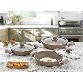 Набір посуду 6 предметів OMS 3004.04.05-Brown 18*5 (1,0 л) - 20*5 (1,25 л) - 22*5 (1,50 л)