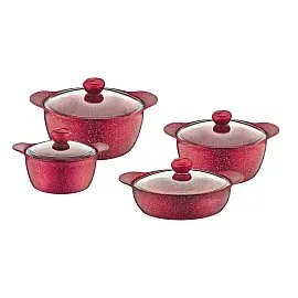 Набір посуду 8 предметів OMS 3006.01.11-Red 20*11 (2,8 л) - 24*13 (4,55 л) - 26*13 (5,6 л)  - 26*8 (3,2 л)