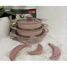 Набір посуду 6 предметів OMS 3015-Pink 16*4,5 (0,80 л)-18*4,5 (1,00 л) – 20*5 (1,20л)