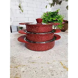 Набір посуду 6 предметів OMS 3015-Red 16*4,5 (0,80 л)-18*4,5 (1,00 л) – 20*5 (1,20л)