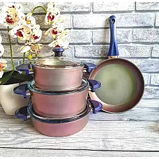 Набір посуду 7 предметів OMS 3016-Violet Каструлі: 20Х10 см / 2,6 лт. 24Х12см / 4,3 лт. 26Х7,5 см / 3,40 лт. Сковорідка 26Х5,5 см / 2,40 лт.