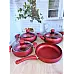 Набір посуду 7 предметів OMS 3017-Red 20*9 (2,5 л) - 24*10,5 (4,5 л) - 26*11 (5,7 л) -Сковорода 26*7 (2,8 л)