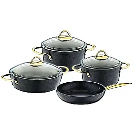Набір посуду 7 предметів OMS 3019-Black 20*10 (2 л) - 24*12 (4,3 л) - 26*7,5 (3,7 л) – Сковорода 26*5,5 (2,4 л)