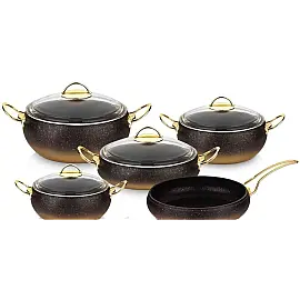 Набір посуду 9 предметів OMS 3024-Bronze 20*9 (2,5 л) - 24*10,5 (4,5 л) - 28*11,5 (6,6 л) -28*7 (3,5 л) -Сковорода  28*7 (3,5 л)