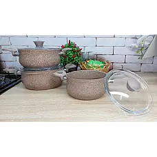 Набір посуду 6 предметів OMS 3027-Brown 16*8,5 (1,55 л) - 18*9 (1,80 л) - 20*9,5 (2,5 л)