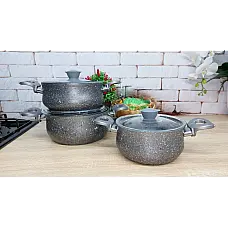 Набір посуду 6 предметів OMS 3027-Grey 16*8,5 (1,55 л) - 18*9 (1,80 л) - 20*9,5 (2,5 л)