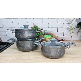 Набір посуду 6 предметів OMS 3027-Grey 16*8,5 (1,55 л) - 18*9 (1,80 л) - 20*9,5 (2,5 л)