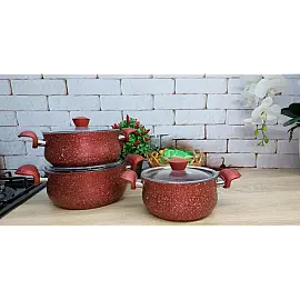 Набір посуду 6 предметів OMS 3027-Red 16*8,5 (1,55 л) - 18*9 (1,80 л) - 20*9,5 (2,5 л)