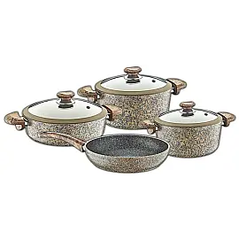 Набір посуду 7 предметів OMS 3028SLC-Grey 20Х10 см / 2,60 лт. 24Х12см / 4,30 лт. 26Х7,5 см / 3,40 лт. СКОВОРОДА 26Х5,5 см / 2,40 лт.