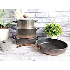Набір посуду 7 предметів OMS 3033-Bronze 20Х9,50 см (2,5 л); 24Х11см (4,2 л); 26Х7,5 см (3,75 л); СКОВОРОДА 26Х6 см (2,60 л)