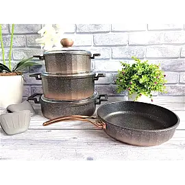 Набір посуду 7 предметів OMS 3033-Bronze 20Х9,50 см (2,5 л); 24Х11см (4,2 л); 26Х7,5 см (3,75 л); СКОВОРОДА 26Х6 см (2,60 л)