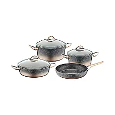 Набір посуду 7 предметів OMS 3035-Bronze 20*10 (2,6 л) - 24*12 (4,3 л) - 26*7,5 (3,7 л) -Сковорода 26*5,5 (2,4 л) (не для індукції)